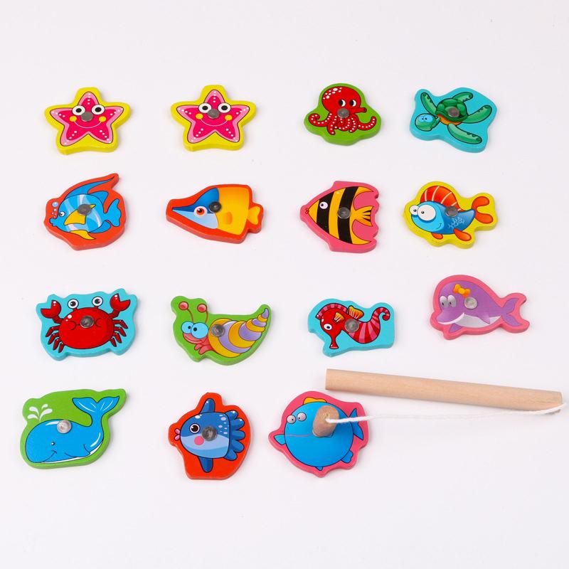 Gioco di Pesca Magnetica in Legno Montessori Puzzle di Pesca Magnetica Giocattoli Educativi Per Bambini Giocattolo per l'Allenamento delle Abilità Motorie