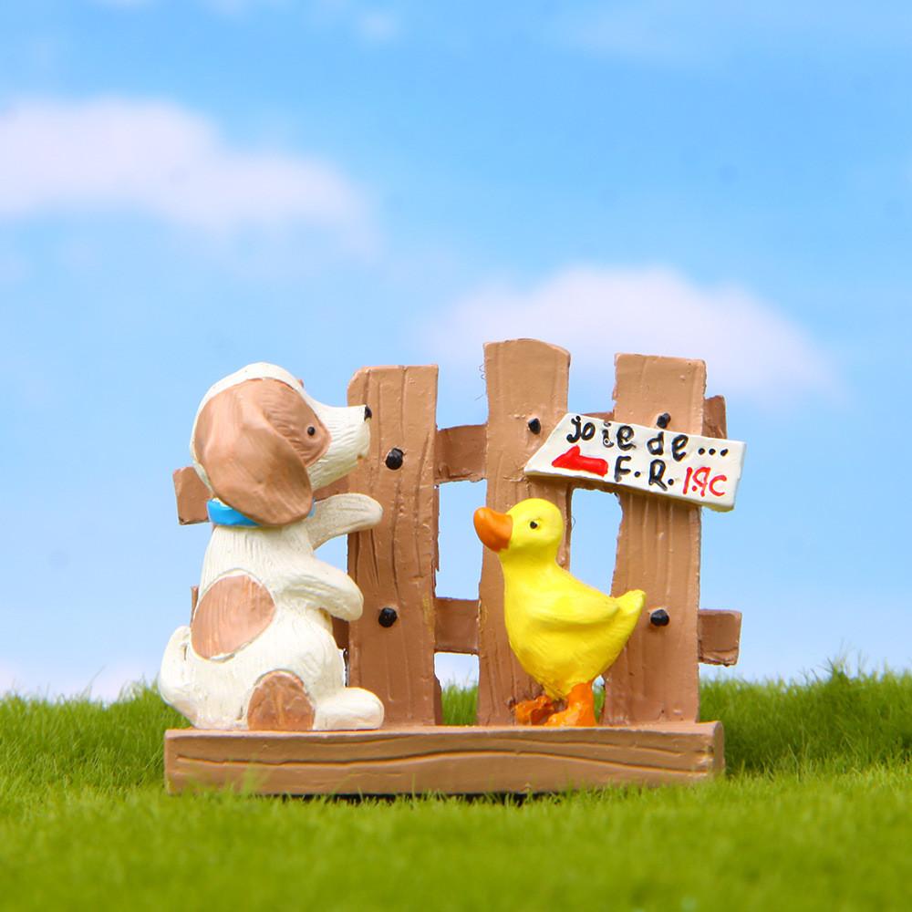 Cute Cartoon Fence Duck Dog Mini Model Ornament For Succulents And Small Garden Scenes