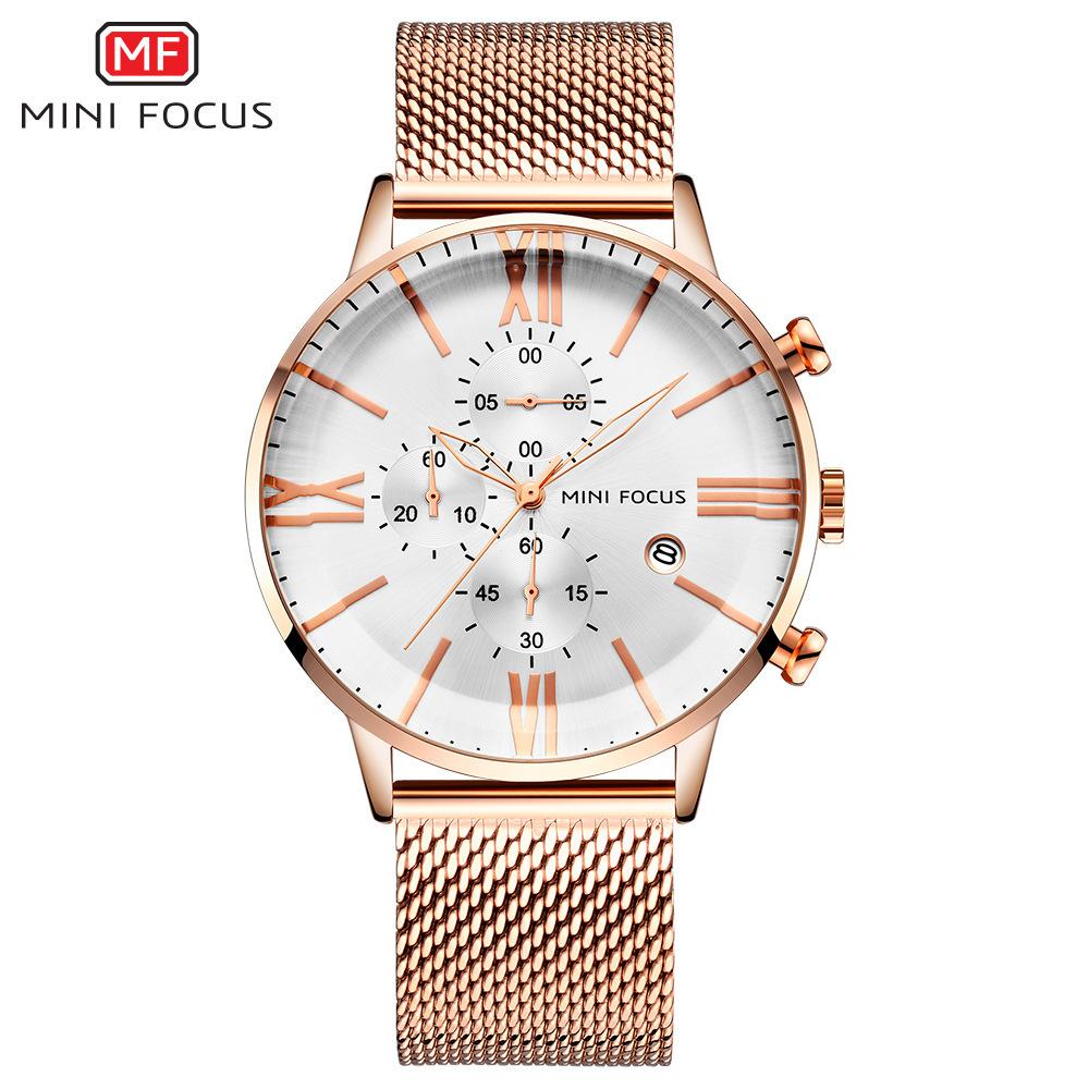 Fashion Men's Watch Multi-functional Chronograph Movement Calendar Waterproof Steel Mesh Belt