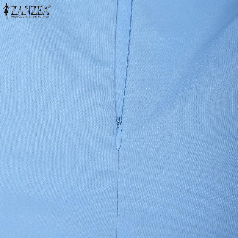 ZANZEA Women Summer Round Neck Puff Short Sleeve Casual Dress