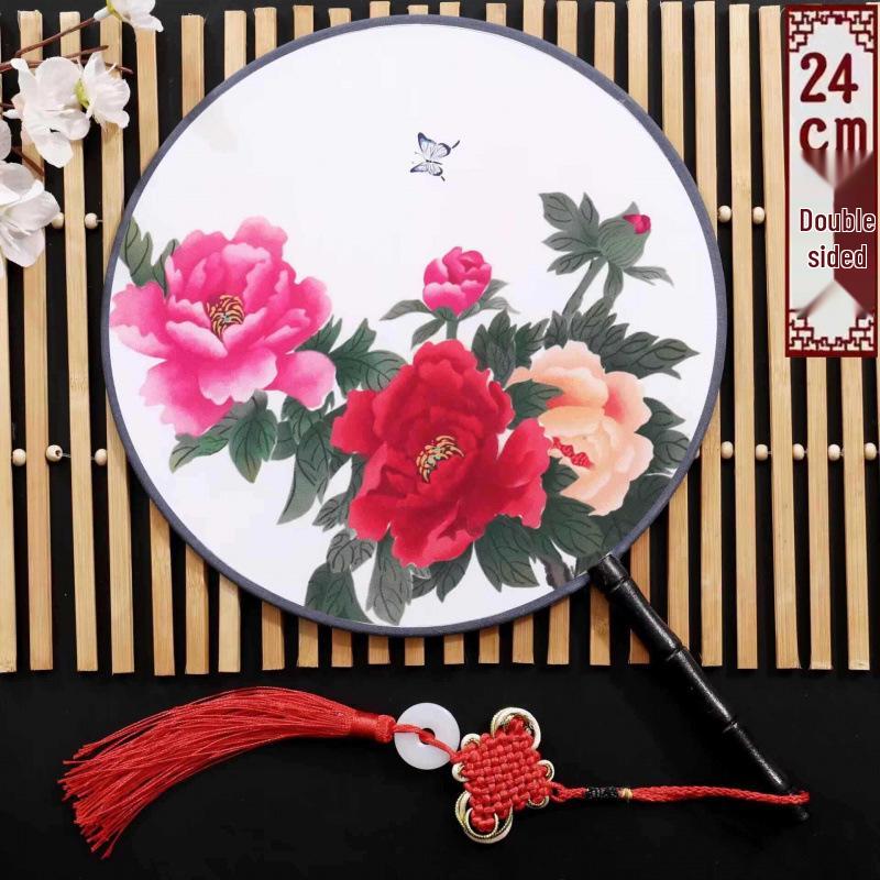 Neuer doppelseitiger runder Cheongsam Performance Tanzfächer