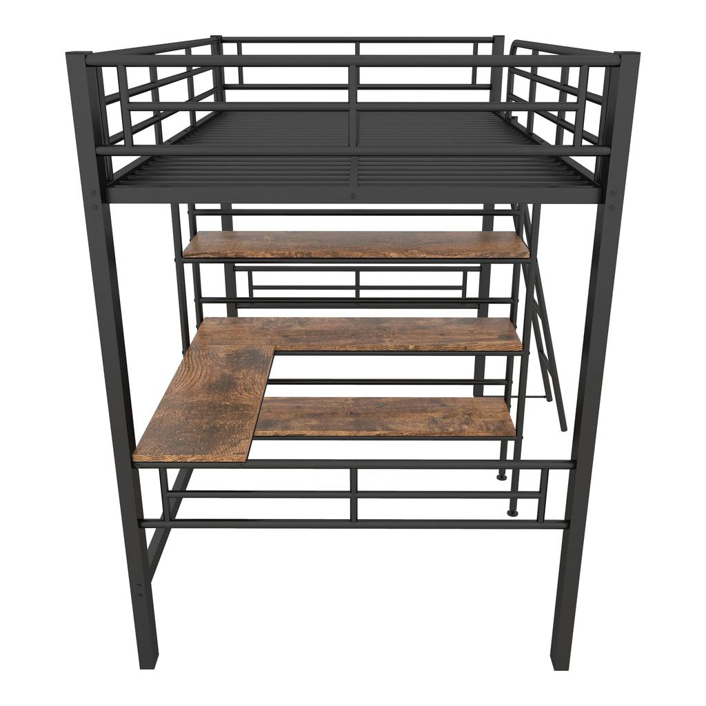 Kinderbett Hochbett 90x200 cm Funktionsbett Schreibtisch 3 Regale Etagenbett Bettrahmen Lattenrost ohne Matratze Kinder Erwachsene