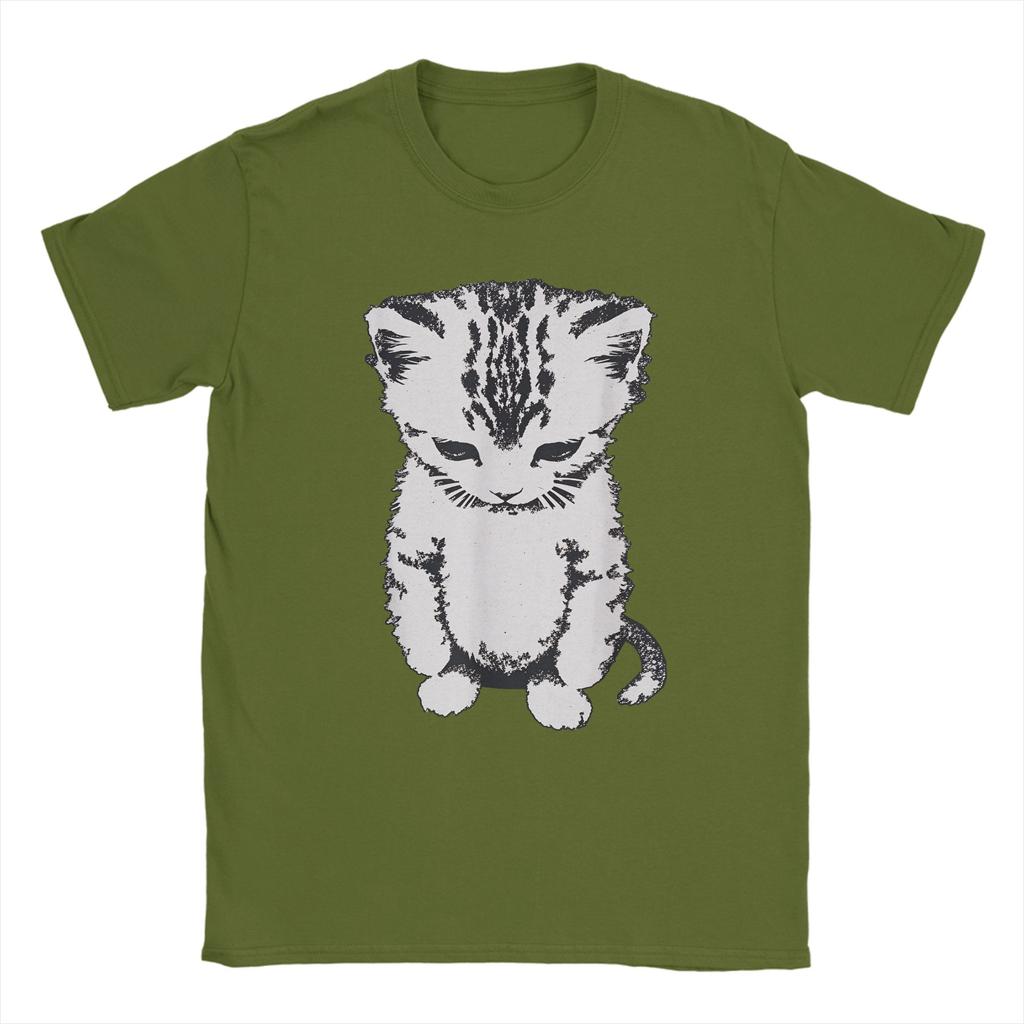 Mens Funny Sad Cat Meme T Shirts Pure Cotton Clothing Novelty Short Sleeve Crewneck Tees Party TShirts