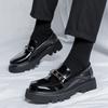 Derby men's leather shoes Gentleman British Style Party Street daily outdoor Trendy youth shoes Classic Black Thick bottomed
