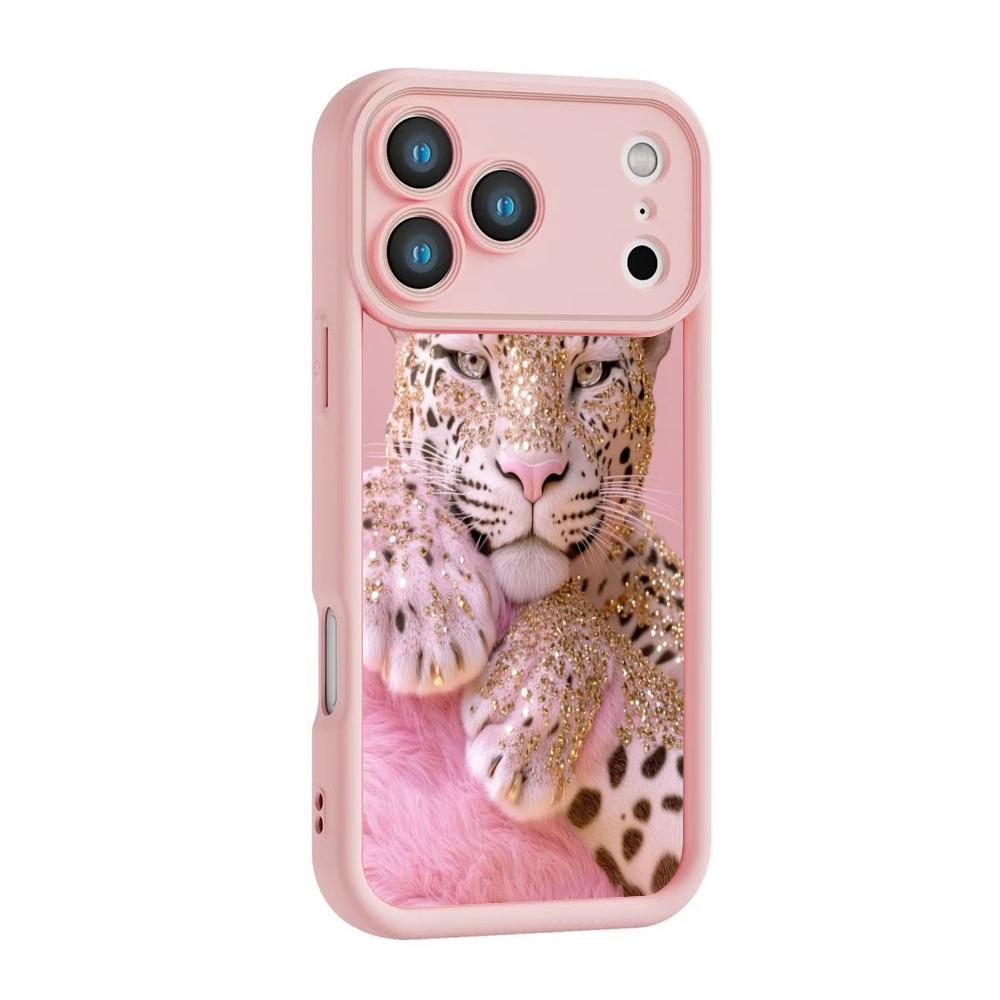 Pink diamond studded tiger pattern phone case suitable for iPhone 17 16 15 14 13 12 11 Pro/Max/Plus anti drop and shockproof