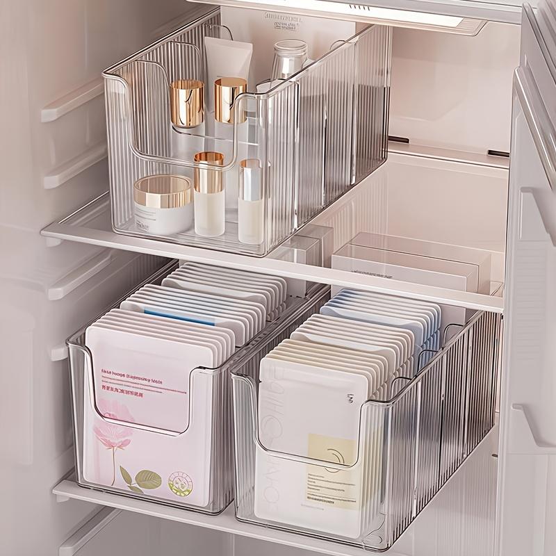 Boîte de rangement transparente de grande capacité à quatre compartiments, Organisateur cosmétique transparent pour coiffeuse avec 3 séparateurs amovibles