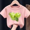 Green Apple Print ShortSleeved TShirt Casual CrewNeck Top for Boys And Girls Summer Kids Polyester Fiber Clothing