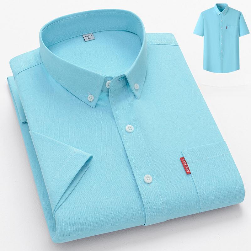 2026 New Luxury Men's Shirt Short Sleeve Summer Casual Oxford Fabric Solid Color 100% Cotton Social Office Slim Fit Men's M-5XL