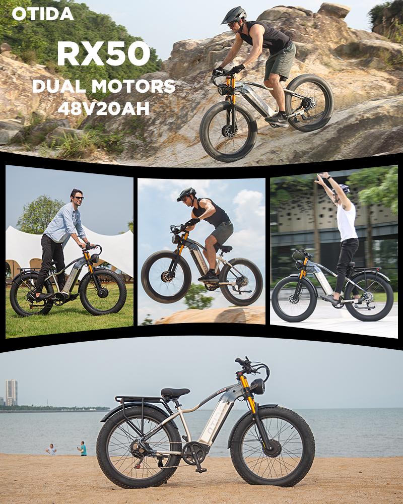 BURCHDA RX50 Elektrofahrrad mit zwei Motoren, 4000W, 48V 20Ah abnehmbarer Akku, 64 km/h Höchstgeschwindigkeit, Vollfederung, – für erwachsene Fahrer