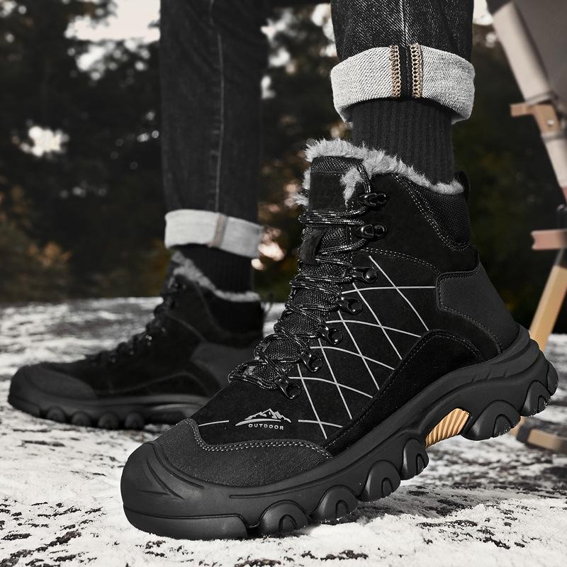 Large Size 4546 First Layer Pigskin Winter High-top Men's Velvet Thermal Cotton Shoes Waterproof Northeast Snow Boots Men's Boots