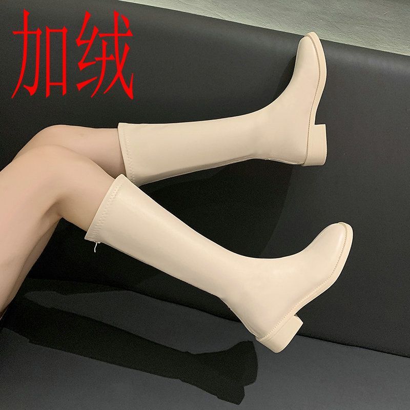 Lange Stiefel Damen Frühling und Herbst Einzelstiefel aber Knie Reißverschluss neue Ritterstiefel Hochelastische Stiefel dünne Version lange Stiefel