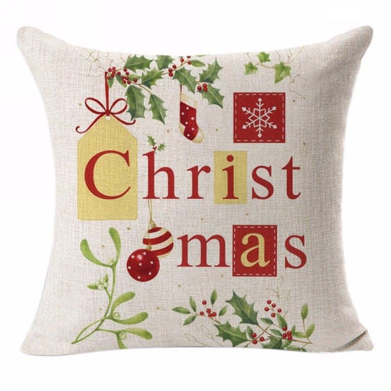 Luxurious 18" Merry Christmas Pillow Case Cotton Linen Cushion Cover For Home Decor