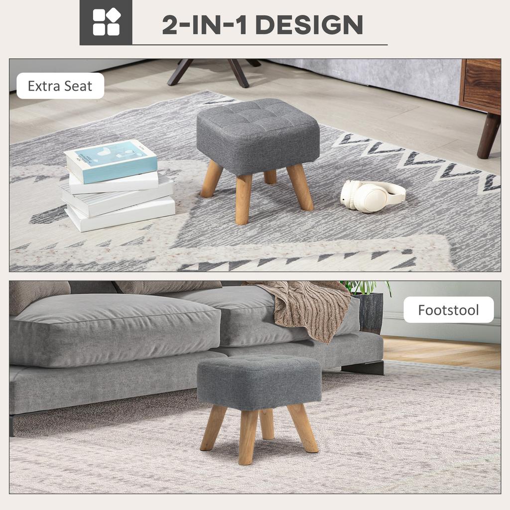 Linen Look Square Padded Footstool Grey