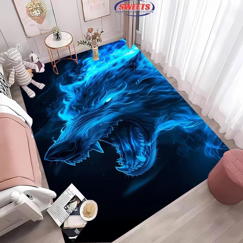 Brave Wolf Design Area Rug – Anti-Slip Sound Insulating Carpet for Living Room, Bedroom & Office – Durable & Soft Floor Rug