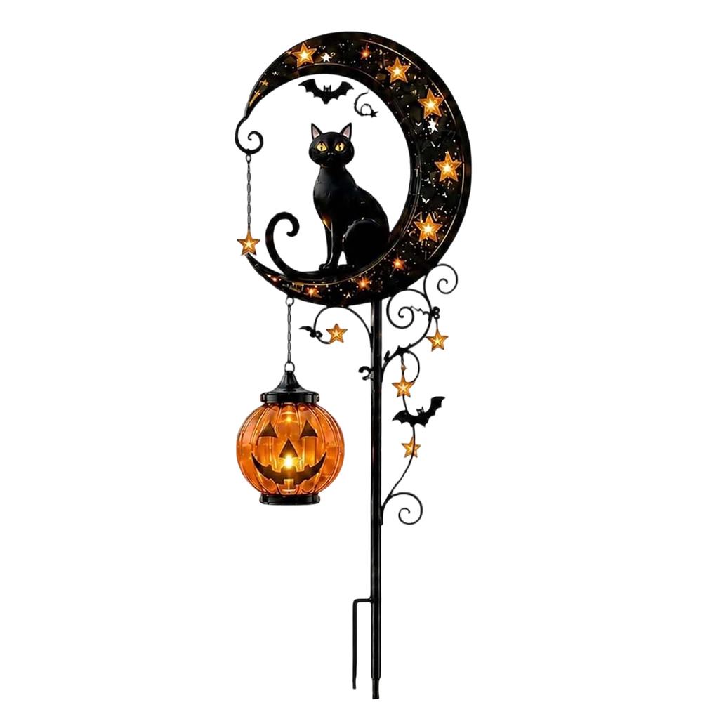 Solar Moon Cats LED Stakes Light Weatherproof Metal Pumpkin Stake Lights Halloween Decorations Solar Lamp for Housewarming Gifts