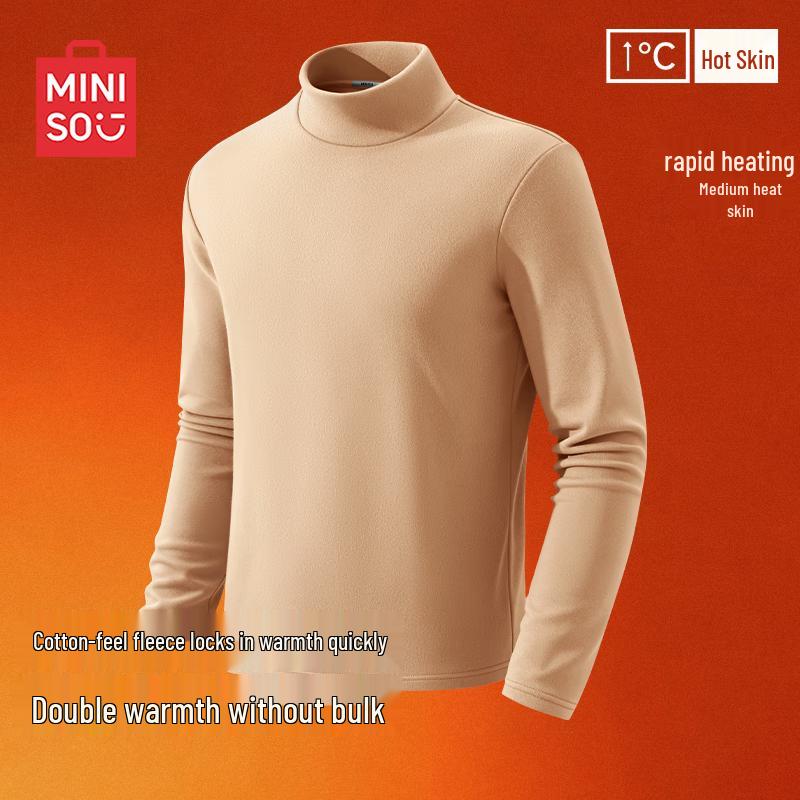 MINISO Men s Fleece-lined Thermal Long-Sleeve Base Layer T-Shirt L
