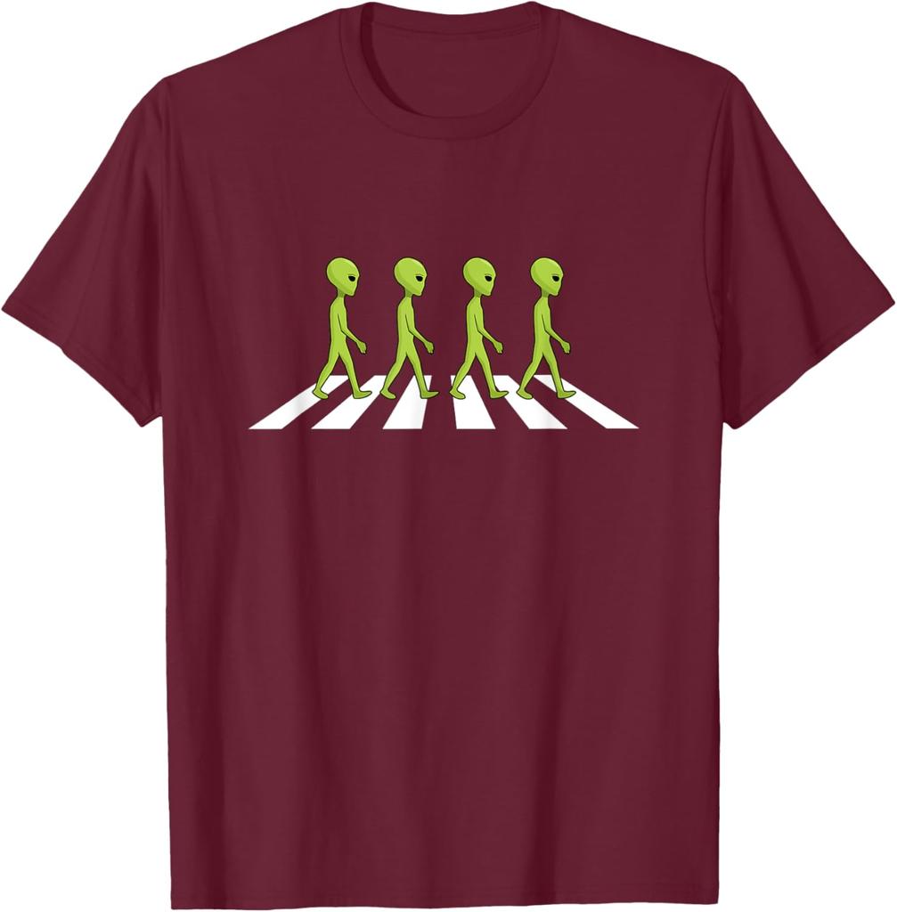 Alien Abbey Road Crossing Parody Graphic Tee Cool Funny Cotton T-Shirt Trip