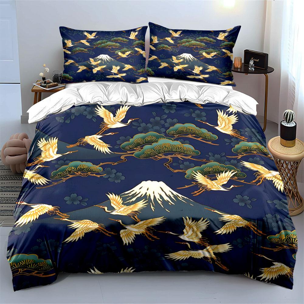 Elegant Crane Mountain Decor Set Soft Comfortable Duvet Cover Bedding Set Included 1*Duvet Cover & 2*Pillowcases, Gift