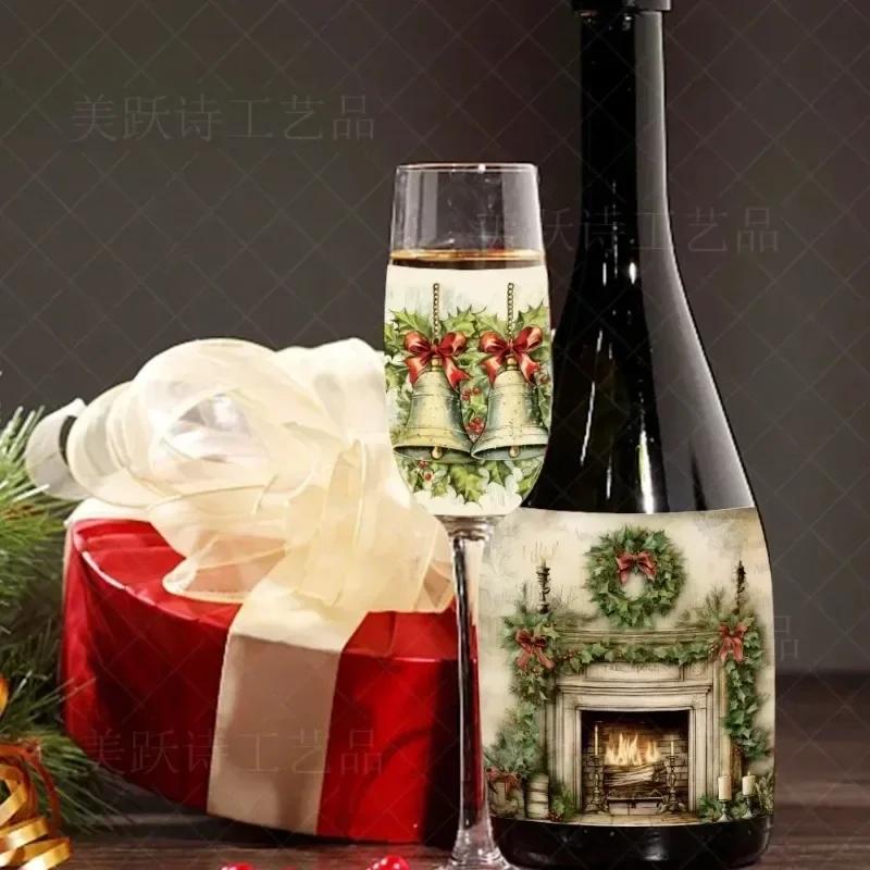 9pcs Merry Christmas Wine Bottle Label Wraps Stickers Xmas Party Decoration New Year Navidad Gift DIY Sealing Stickers Supplies