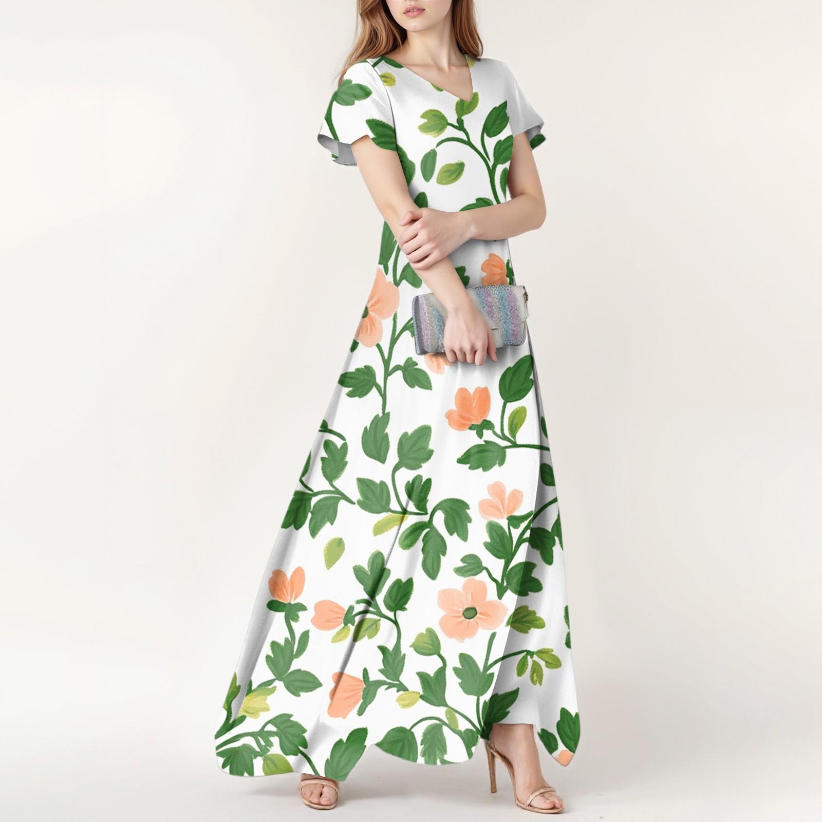 

Женское летнее повседневное модное платье с цветочным принтом и V-образным вырезом с коротким рукавом S