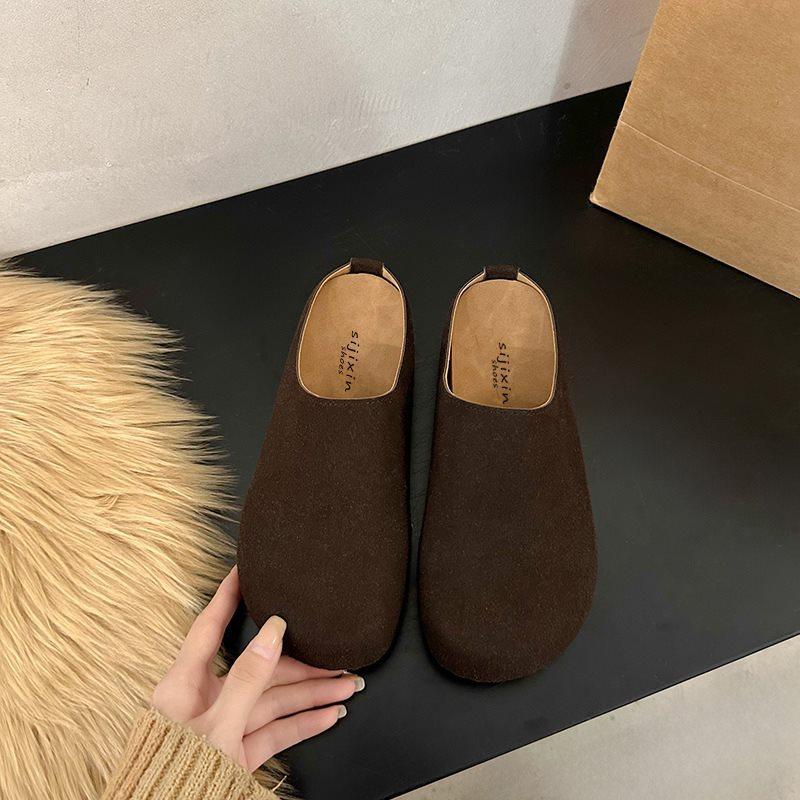 Japanese shoes inner height increase retro Boken new spring and autumn bag head slippers women's fashion Boken thick-soled matte leather 2025