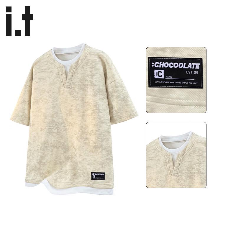 CHOCOOLATEit Men s Faux Two-Piece V-Neck Short Sleeve T-Shirt 5XL