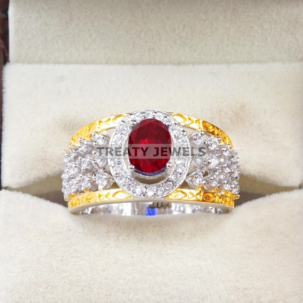 Ruby Oval Cut Gemstone With 925 Sterling Silver Ring For Men's #B546 JL375686405268