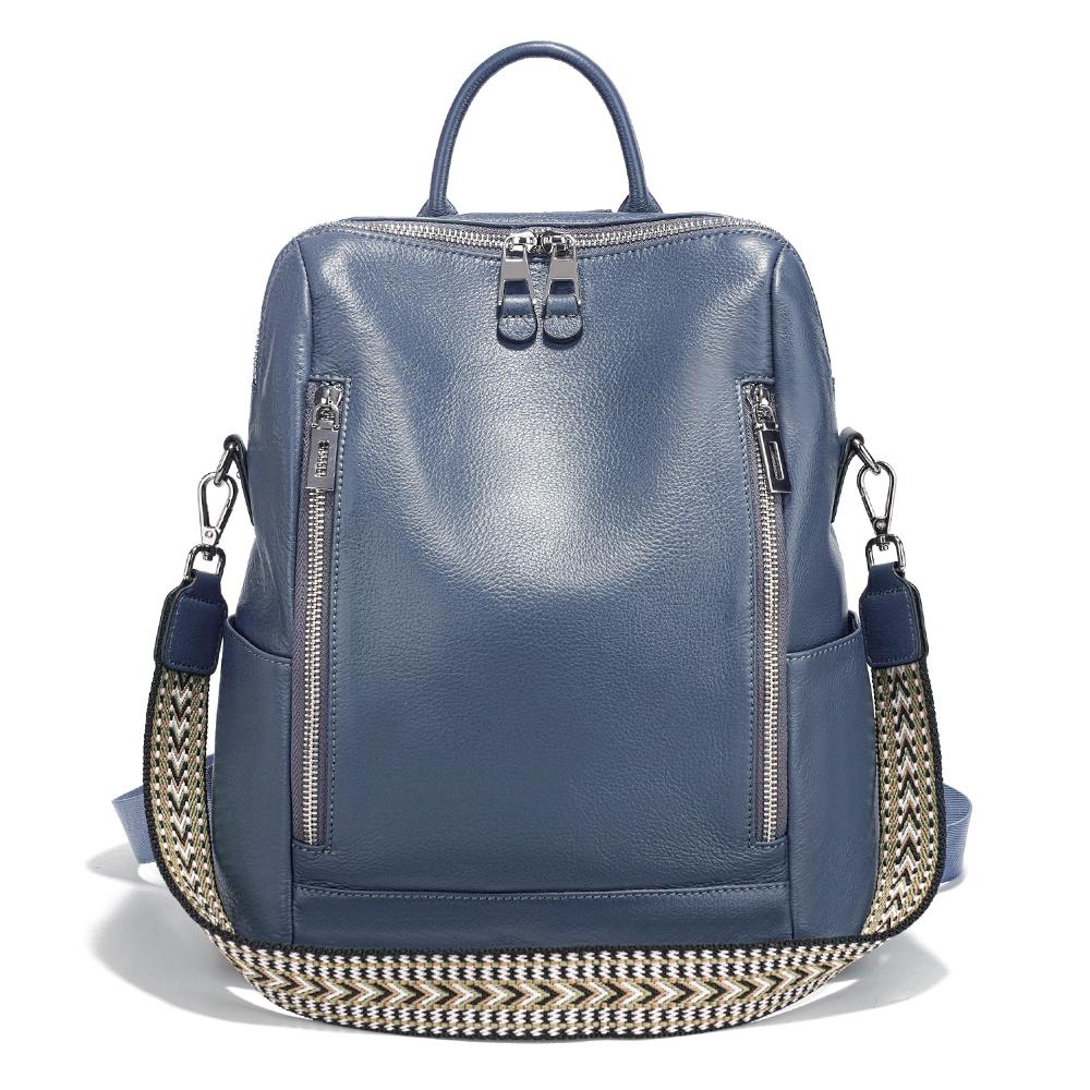 Zency Fashion Genuine Leather Backpack Multi-pocket Design Travel Convertible Shoulder Bag