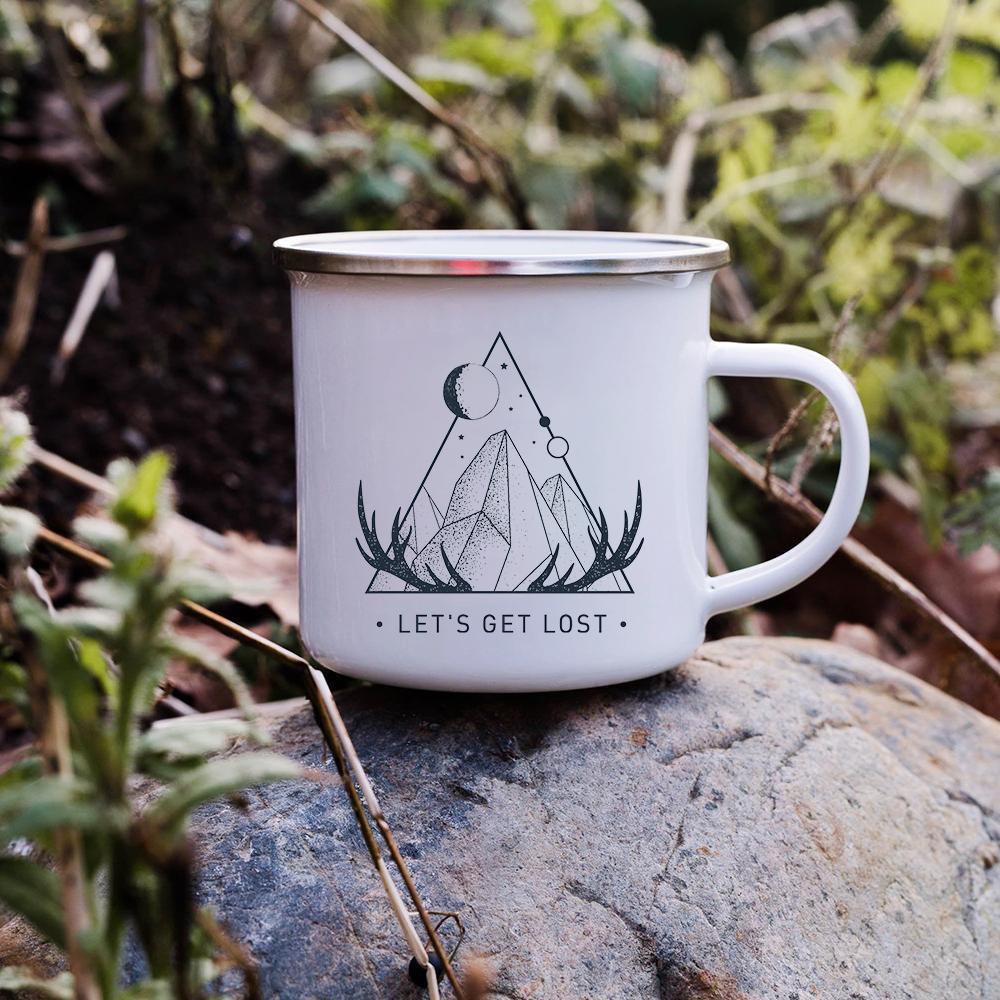 Sunset Forest Creek Creative Enamel Coffee Mugs Outdoor Travel Water Cups Camping Bonfire Party Beer Drink Milk Mug Best Gifts