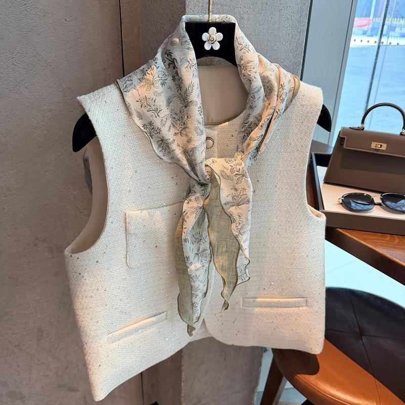 Literary small floral cotton and linen headband silk scarf women's spring and autumn waist scarf versatile decorative scarf headscarf triangular scarf