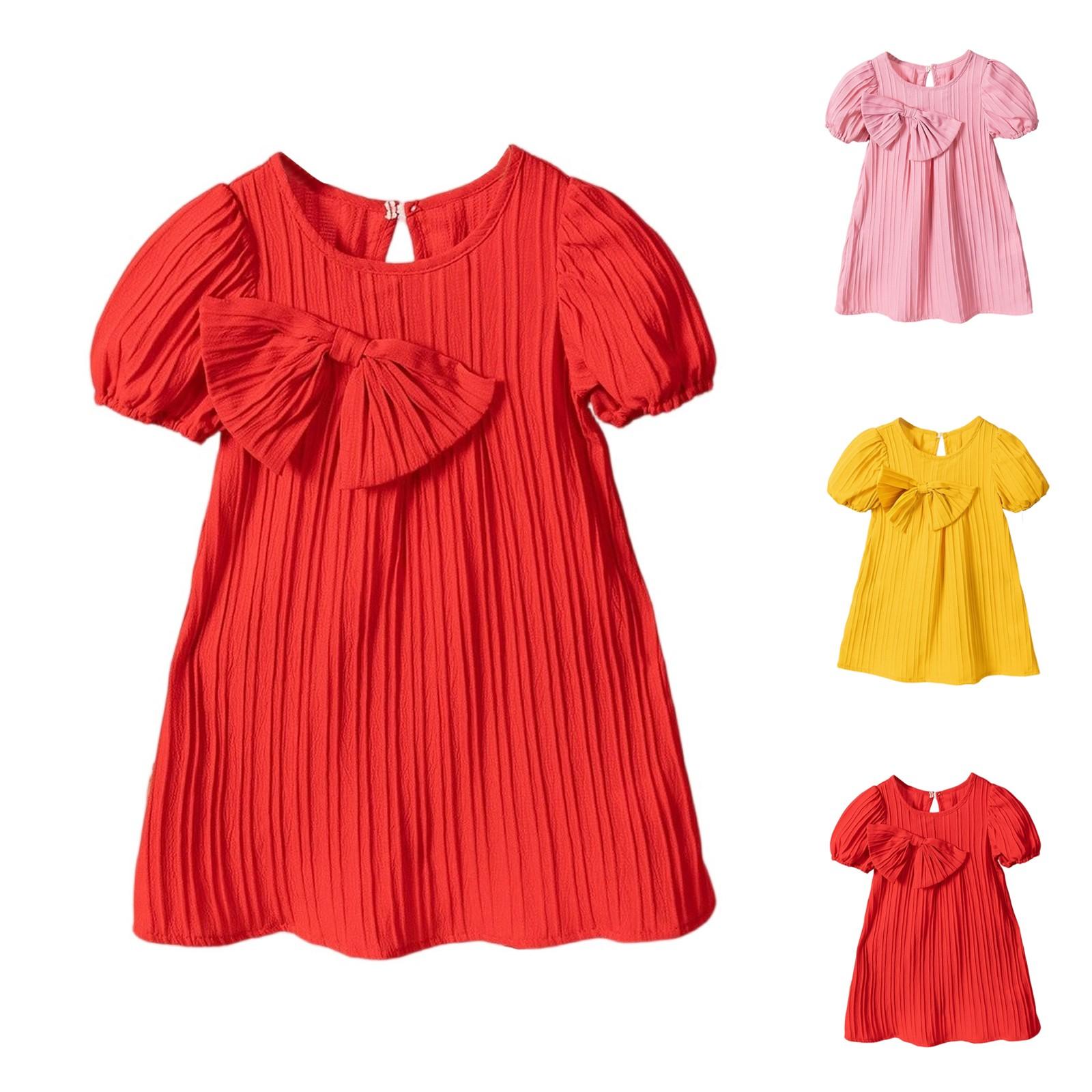 

Girls Bow A-Line Dress - Summer Flared Sundress 100 розовый