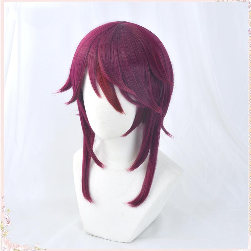Rosaria Genshin Impact Cosplay Wigs Cosplay Women Short 55cm Rose Red Wig Cosplay Anime Cosplay Wigs Heat Resistant Synthetic