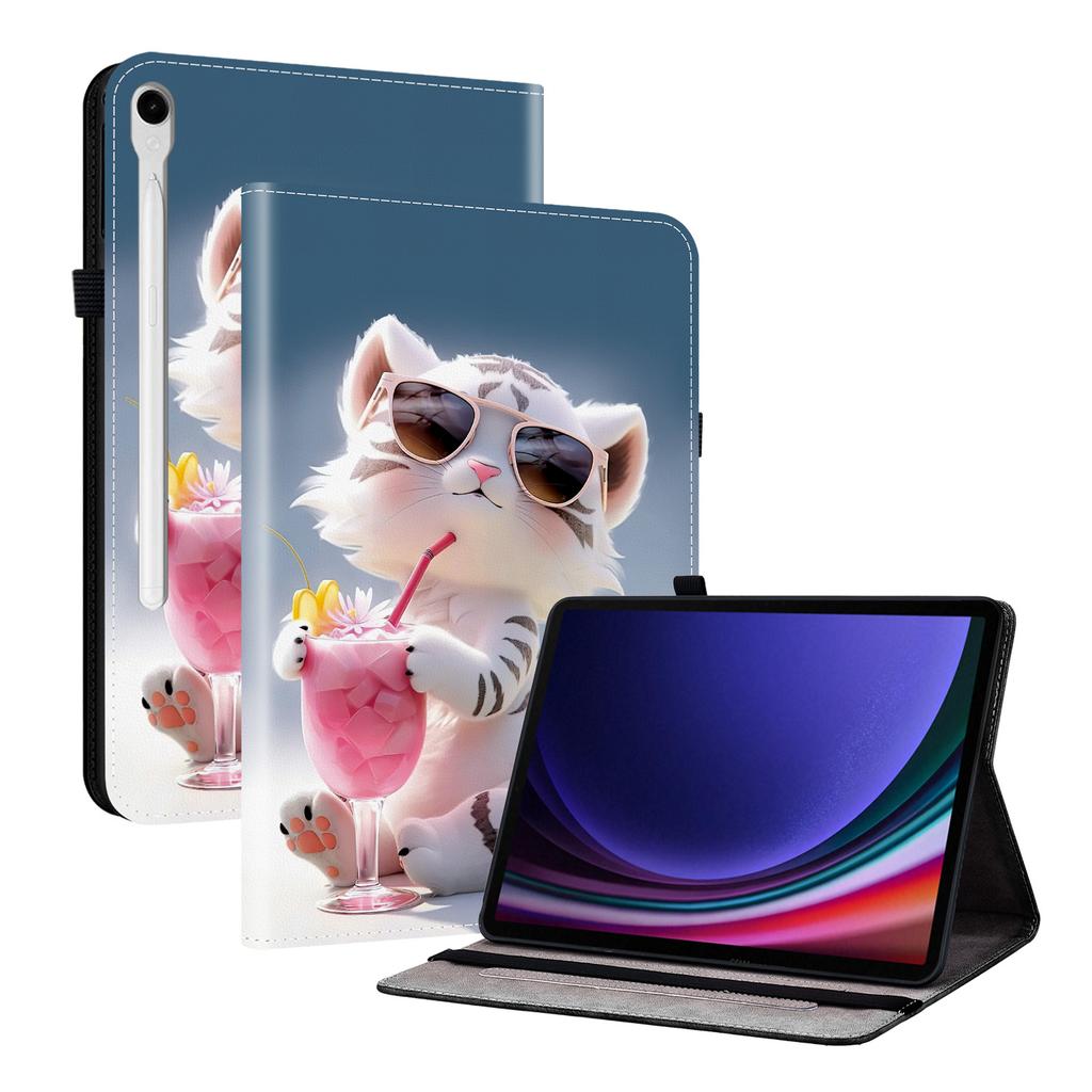 Capa de Tablet de Couro PU para Samsung Galaxy Tab S9 FE (10.9")-11 estilos! Durável, com 2 compartimentos para suporte, porta-lápis e compartimentos para cartões, capa traseira de TPU flexível