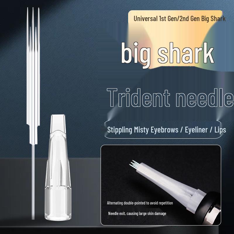 Three-Pronged Needle Embroidery & Semi-Permanent Makeup Machine with Shark Pattern & Fish Tail Needle