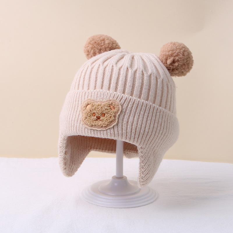 Bear Ear Knit Wool Hat for Baby Cute Cartoon Infant Ear Protection Cap Winter Warm Kids Boy Girl Earflap Beanies