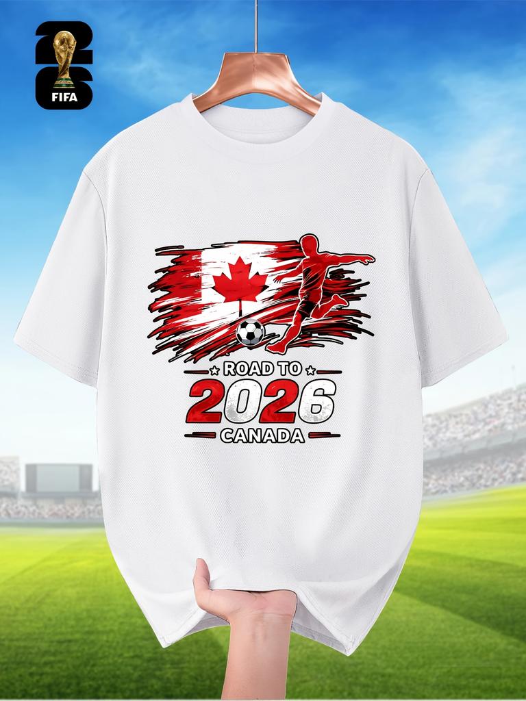 Fifa-Themed Men'S Breathable Summer Short-Sleeve T-Shirt, Featuring Player Silhouette Prints, Perfect for World Cup Themes, Sports Outfits