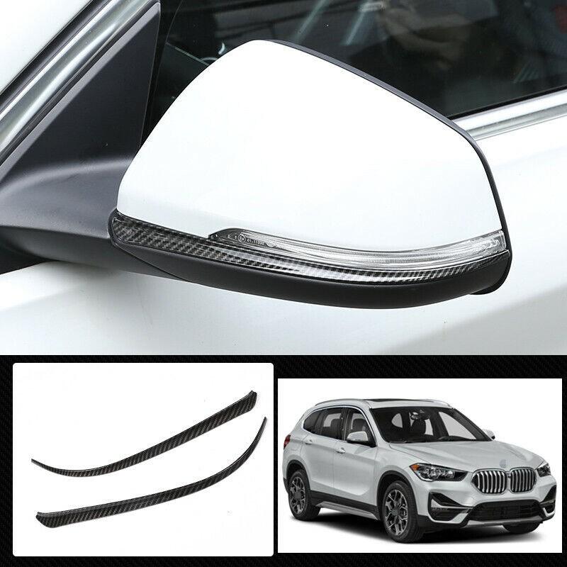 For BMW X1 2016-2020 F48 Carbon Fiber Rearview Side Mirror Cover Trim Strip 2pcs