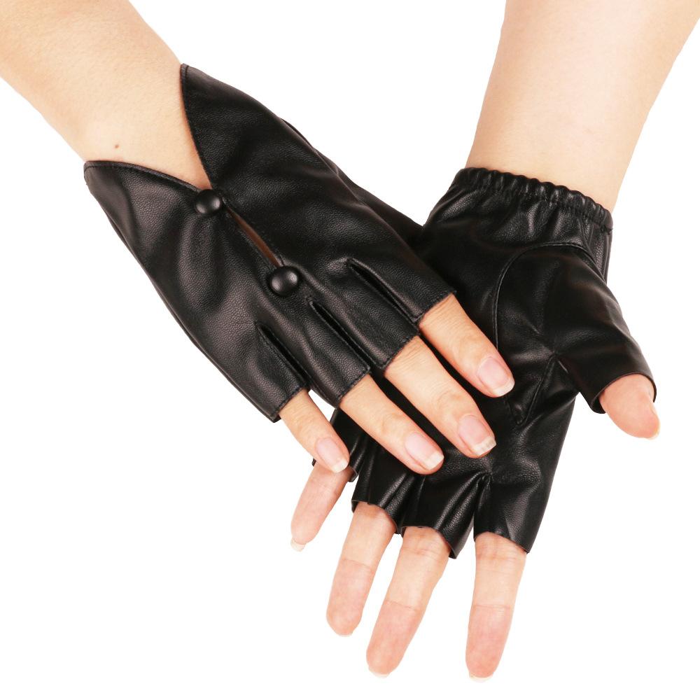

Новые кожаные перчатки без пальцев Европейские и американские женские перчатки с полупальцем Сценические перчатки для ночного клуба, для танца на пилоне One Size