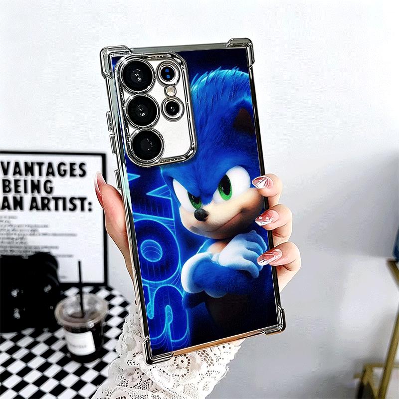 

Super S-Sonics Cartoon Soft Phone Case For Samsung Galaxy S26 Ultra S25 Edge S24 FE S23 Plus S22 S21 + S20 Plating Anti-Fall Fun Samsung S26 Ultra