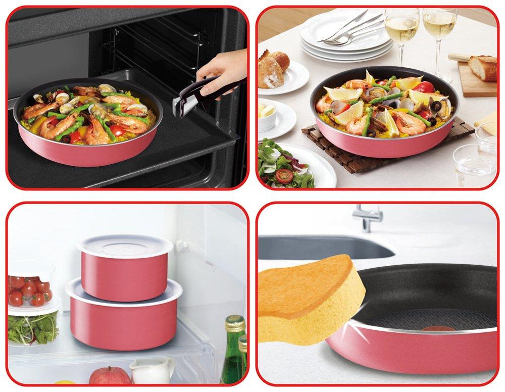 Tefal Ingenio Neo Pot and Pan Set with Detachable Handles, Strawberry Design, Set of 6 (L04590) [Not compatible with induction cooktops]