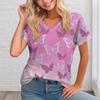 Women's V-neck Digital Printed Top Summer Short Sleeved Loose Women's Floral T-shirt
