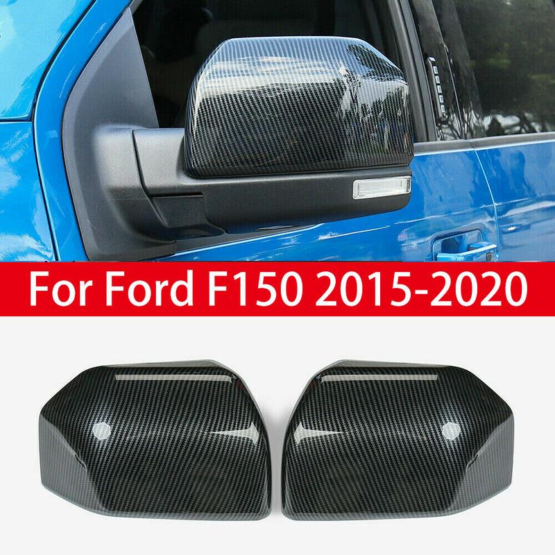 For Ford F150 2015- Raptor Rearview Side Mirror Cover Wing Cap Exterior Door Rear View Case Trim Carbon Fiber Black Silver