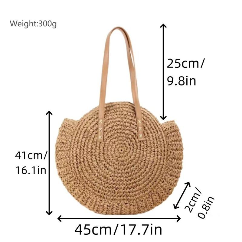 Single Shoulder Round Straw Bag Straw Bag New Hand-woven Bag Women's Large-capacity Casual Women's Bag Vacation Beach Bag
