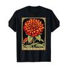 European Size Black T-Shirt with Orange Red Dahlia Flower Print | Vintage Botanical Graphic Tee for Women ,Party, Graphic Print, Everyday, Regular Fit