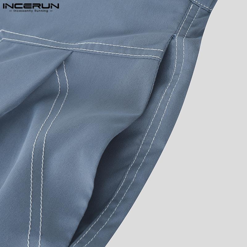 INCERUN Two Pieces Men Lapel Neck Short Sleeve Shirt Long Straight Pants Sets Outfits