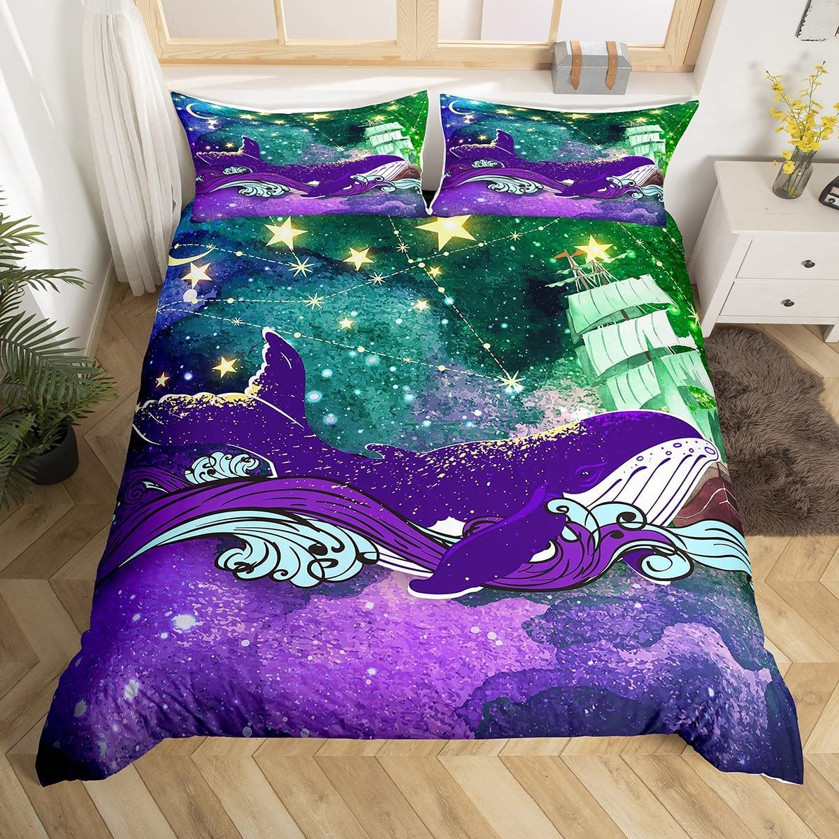 

Sailboat Duvet Cover Set Twin King Queen Nautical Seagull Bedding Microfiber Rustic Wooden Plank Comforter EU single(135x200cm)