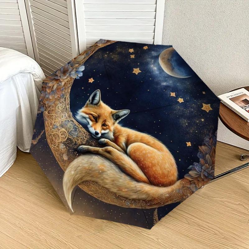 1pc Moonlit Fox Dreamscape Umbrella with Plastic Handle,Suitable for All Seasons Home Travel Outdoor UmbrellaDD467