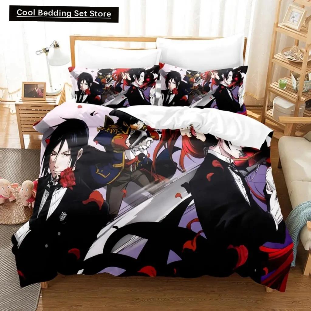 Set Biancheria da Letto Anime Black Butler Sebastian Ciel, Copripiumino Set Letto Coperta Federa, Dimensioni King Queen Twin Ragazzi Ragazze Adulti
