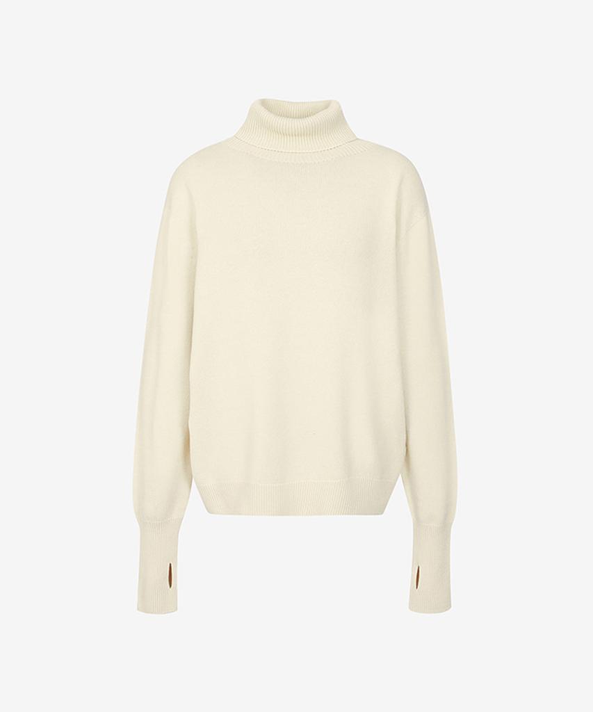 Sekeonseukin 3D Knit Cotton Silk Fingerhole Turtleneck Pullover