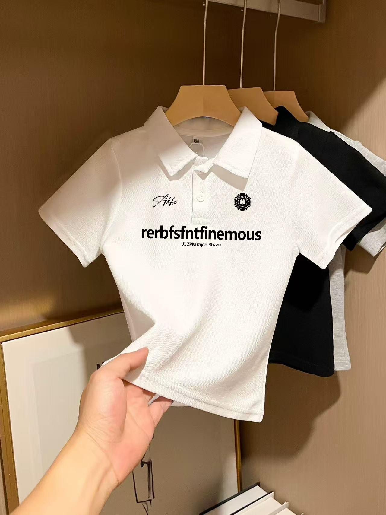 Boys Summer Cotton Polo Shirt Trendy Letter Print Short Sleeve Tee Top 90